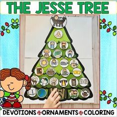 a christmas tree made out of buttons with the words, the jesse tree