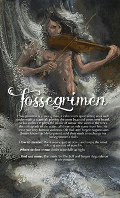 a painting of a woman holding a violin in her hands and the words fossegrinen on it