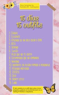 a purple and yellow poster with the words 15 dias de outfits on it