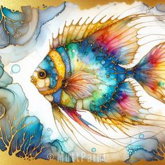 a painting of a colorful fish in the water