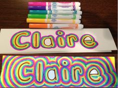 there are many different colored crayons on top of each other with the word clarie written in it