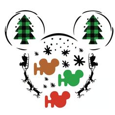 mickey mouse's ears with christmas trees and snowflakes