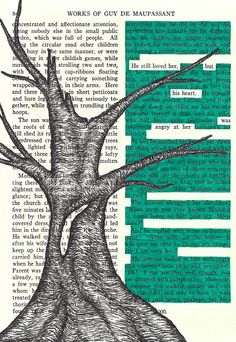 an old book page with a tree on it