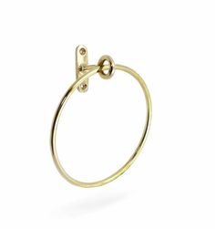 a yellow gold ring with an open loop on the middle and two small round beads at the end