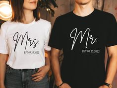 "Mr and Mrs Shirt, Mr and Mrs, Just Married Shirt, Honeymoon Shirt, Wedding Shirt, Wife And Hubs Shirts, Just Married Shirts, Couples Shirts ⭐Please Check All Photos For Details.   🐞Choose Your T-Shirt Size From The Drop-Down Lists Next To The item Picture   ⭐Choose Of Your T-Shirt Color From The 2nd Picture   🐞Use \"Add message to Seller\" link On The Checkout Page To Send me the Following important Details For Your Order's Customization.   ⭐Shipping Time Varies by location (we are located in Sugar Land, Texas) please consider that our turn around time is 1 to 3 business days.     ⭐Which brand do you use for t-shirts? We use Gildan Soft Style, Bella Canvas Unisex, Rustic United, Outlash, Tees Factory, Hanes, Comfort Color District and Next Level when we have a shortage of stocks for cer Cancun Bachelorette, Mr And Mrs Shirts, Just Married Shirts, Mrs Shirts, Wedding Tshirts, Matching Tshirts, Married Shirt, Groom Shirts, Couples Shirts