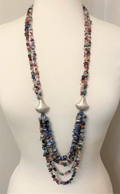 Vintage Crystal & Semi Precious Stones Chipped Beads Long Multi Strand Necklace Silver tone, Very good condition, It measure 42" long it layers  We combine shipping Pictures are part of the description, please look at all the pictures and if you have any question feel to ask! Make sure you check out my other vintage items! Bohemian Beaded Necklaces With Faceted Beads For Celebration, Bohemian Beaded Necklaces For Celebration With Faceted Beads, Spiritual Gemstone Beaded Necklaces For Celebration, Multicolor Gemstone Beads Necklace For Celebration, Multicolor Gemstone Beads For Celebration, Party Beaded Necklaces With Natural Round Stones, Party Beaded Necklace With Natural Round Stones, Silver Long Necklace With Colorful Beads For Jewelry Making, Multicolor Gemstone Beaded Necklaces For Celebration