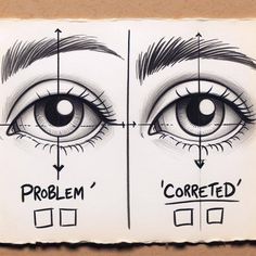 a drawing of an eye with the words problem and corrected