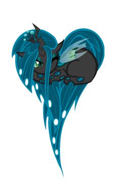 an image of a heart shaped object with blue hair and wings on it's face