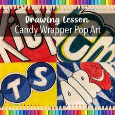 drawing lesson candy wrapper pop art with colored pencils and crayon paper