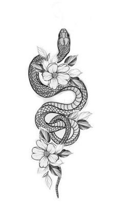 a snake and flowers tattoo design