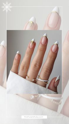 Winter Nail Inspiration: The wrapped-in-gold subtleness makes this manicure glow. See more classic Christmas nail inspiration on our Winter Nail board and blog. Holiday Playlist