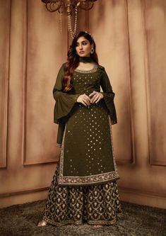 Beautiful Heavy Embroidered and sequins work Sharara Set - Rent Anarkali Lehenga Gowns, Sharara Style, Georgette Sharara, Eid Outfit, Saree Gown, Sharara Suit, Sharara Set, Dress Rental, Indian Attire