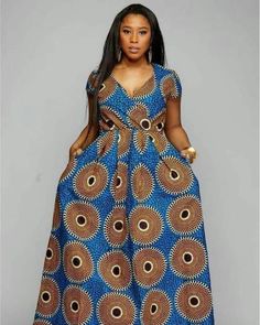 African print dress,African clothing for women,African maxi dress,dress with pockets,Ankara dress,v- Ankara Fabric Maxi Dress With Print, Blue Ankara Fabric Maxi Dress, Printed Maxi Length V-neck Dress, Blue Maxi Dress With Pockets, Printed Ankara Maxi Dress, Summer Maxi Dress In Ankara Fabric With Short Sleeves, Nigeria Dress, African Maternity Dresses, African Maxi Dress