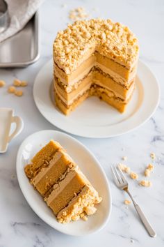 two plates with slices of cake on them