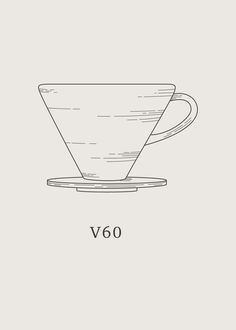 a drawing of a coffee cup with the word v50 written in black on it