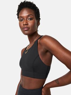 Our medium support, high coverage bra. Made in our lightweight, breathable TechSweat™ fabric featuring a mesh racerback with a hidden key pocket and a reflective stripe for nighttime visibility. Form Fitting Clothes, Tap Dancing, Smokey Mountain, Comfort Fashion, Backpacking Camping, Active Outfits