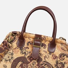 With a nod to the Victorian era, MCW’s freshly combines the classic and elegant design of the traditional carpet bag with a textural and tactile twist.The main body of purse-sized bags is made with thick chenille carpets. The handles and belts are genuine leather with heavy cotton canvas lining. Six bronze stands at the bottom allow the bag to stand stably. Every bag comes with a detachable and adjustable shoulder strap (55 inches) made from the same chenille as the bag and fixed with high-quali Tapestry Satchel With Adjustable Handle For Travel, Travel Tapestry Satchel With Adjustable Handle, Brown Tapestry Satchel For Travel, Travel Satchel With Adjustable Handle And Tapestry Material, Brown Tapestry Travel Satchel, Vintage Tapestry Bag With Double Handles, Vintage Brown Tapestry Satchel, Brown Tapestry Satchel Bag, Travel Tapestry Bag With Adjustable Handle