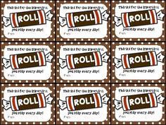 chocolate bar wrappers with the word roll on them