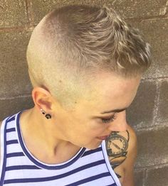 What do you think of this buzzed pixie cut? Buzzed Pixie, High And Tight Haircut, Super Short Pixie, Shaved Hair Women, Buzz Cut Hairstyles, Shaved Hair Cuts, Buzzed Hair, Funky Short Hair, Short Blonde Haircuts