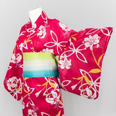 Yukata are lightweight Japanese kimono that are ideal for people who are wearing or buying a kimono for the first time. They are made of cotton making them very light and comfortable compared to traditional kimono. *It comes with a belt (obi)  100% Cotton   This is a standard size yukata (length 145 cm). It can fit anyone with waist/hip measured less than 43" (110 cm).   Handwashing if possible. For tough stains, use washer and choose gentle cycle with cold water and don't wash it with other clo Pink Kimono With Kimono Sleeves For Tea Ceremony, Pink Kimono For Tea Ceremony, Multicolor Cotton Kimono With Kimono Sleeves, Traditional Pink Summer Kimono, Yukata Kimono, Traditional Kimono, Japanese Kimono, Women's Costumes, Washer