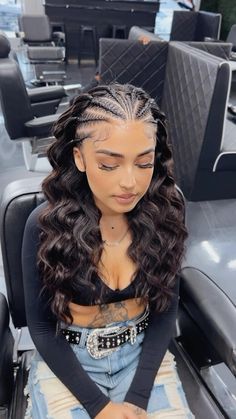 BRAIDS & STYLING | WHO ELSE IS OBSESSED WITH THIS LOOK 🤩🥰😍 WHO ELSE IS READY TO BOOK THIS LOOK 😍🔥! : : : : : #braids #hairstylist #hair #hairideas... | Instagram Hair With Random Braids, Breads Hair Hairstyles For Women, Braids Hair Down, Half Braids Half Down, Braids With Hair Out, Braids Designs For Black Women, Mixed Hair Braids, Two Front Braids With Hair Down, Front Braids With Hair Down