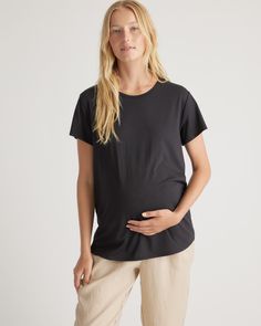 Stay effortlessly comfortable throughout your pregnancy with our Cotton Modal Maternity Crewneck Tee 2-Pack. Crafted from a soft and breathable blend of cotton and modal, these maternity essentials provide a flattering fit that grows with your bump. The classic crewneck design is always in style, while the 2-pack ensures you always have an additional option.  | Quince | Women's Cotton Modal Maternity Crewneck T-Shirt 2-Pack in White/Black, Size XS, Organic Cotton Nursing Friendly Crew Neck Maternity Tops, Nursing Friendly Maternity Top With Crew Neck, Maternity Nursing Friendly Crew Neck Tops, Casual Maternity T-shirt Bump Friendly, Maternity Wear Short Sleeve Bump Friendly Top, Maternity Relaxed Fit Crew Neck Top, Maternity Bump Friendly Short Sleeve Top, Casual Maternity T-shirt, Maternity Bump Friendly Relaxed Fit Tops