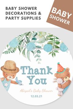 Boy Watercolor Teddy Bear Baby Shower Thank You Classic Round Sticker Baby Boy Watercolor, Baby Shower Stationary, Watercolor Teddy Bear, Baby Teddy Bear, Tropical Baby Shower, Baby Teddy, Teddy Bear Baby Shower, Safari Jungle