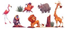 various cartoon animals standing around each other