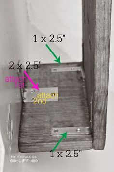 a wooden drawer with two green arrows pointing to the bottom