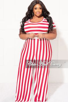 Rayon %: 95 Spandex %: 5 Model is wearing 1x Belt not included, sold separately click here Short Sleeve Jumpsuit, Chic And Curvy, Short Sleeve Jumpsuits, Jumpsuit With Sleeves, Plus Size Shorts, Click Here, Final Sale, White Stripe, Jumpsuit Romper