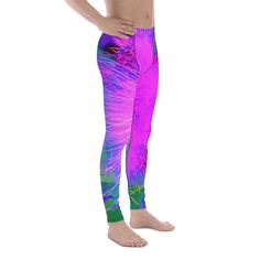 Men's Leggings, Psychedelic Nature Ultra-Violet Purple Milkweed Purple Compression Yoga Pants For Training, Purple Fitted Yoga Pants For Light Exercise, Purple Stretch Leggings For Running, Purple Sportswear Yoga Pants For Training, Fitted Purple Yoga Pants For Running, Full Length Purple Activewear For Sports, Purple Compression Gym Pants, Purple Compression Sports Pants, Purple Sportswear Yoga Pants