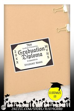 a brown graduation binder with black and white stickers on the front, attached to a clipboard