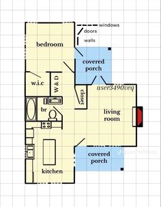 the floor plan for a two bedroom, one bathroom apartment with an attached living room