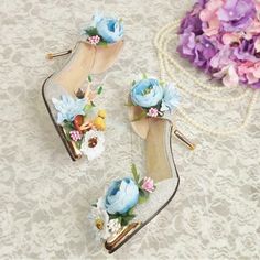 Material: PU Leather Style: Flower Wedding Shoes Color:Purple/Blue/Blue Flower Size: EU35/36/37/38/39/40    lEffect eBay Cross Border Trade powered by ChannelEffect Silver Wedding Shoes For Spring, Silver Wedding Shoes With 4-inch Heel For Spring, Spring Wedding Court Shoes, Wedding Shoe Clips For Spring, Spring Wedding Shoes With Flower Design, Spring Bridal Shower Heels With Round Toe, Pink Flowers Decor, Bridesmaid Sandals, Flower Wedding Shoes