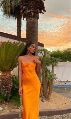 Tropical Vacation Swimsuit, Hawaii Prom Dress, Desert Orange Aesthetic, Orange Vacation Dress, Orange Spring Dress, Coquette Photo Ideas Instagram, Trending Color Aesthetic, Beach Pictures Poses Instagram Dress, Red Orange Outfit