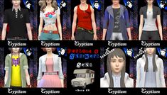 many different types of clothes and clothing for females in the game crypim, crypi