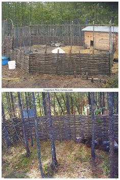 two pictures showing the same fence in different stages