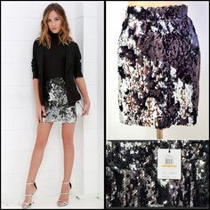 Calvin Klein Silver/Black Pull On Sequin Skirt. Thick Elastic Waistband. Black Matte Jersey Lining. Black Sequins With Silver Backs Create A Unique Two-Tone Effect. 18" Length 30" Waist Silver Sequin Skirt, White Knee Length Skirt, Tailored Skirt, Jacquard Skirt, Stretch Pencil Skirt, Black And White Tweed, Grey Pencil Skirt, Vintage Calvin Klein, Wool Mini Skirt