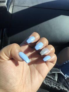 Acrylic Gel Nails, Baby Blue and Glitter Acrylic Nails Light Blue, Acrylic Nails Coffin Ombre, Acrylics Ideas, Baby Blue Acrylic Nails, Blue Glitter Nails, April Nails, Glitter Nails Acrylic, Queen Nails, Purple Acrylic Nails