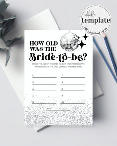 a printable bridal to be certificate is on top of a white table with blue pencils