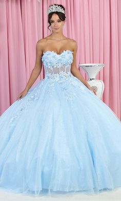 May Queen LK188 - Strapless 3D Floral Embroidered Ballgown Strapless Quinceanera Dress For Debutante Ball, Blue Princess Gown With Sweetheart Neckline, Princess Blue Ball Gown With Sweetheart Neckline, Blue Princess Ball Gown With Sweetheart Neckline, Princess Style Blue Ball Gown With Sweetheart Neckline, Strapless Princess Ball Gown For Prom, Strapless Ball Gown With Corset Back For Quinceanera, Blue Fairytale Tulle Ball Gown, Princess Ball Gown With Sweetheart Neckline And Corset Back