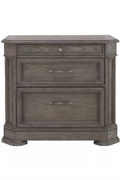 a gray nightstand with two drawers