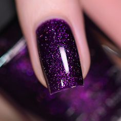 Galaxy Sparkle Nails, Purple Sparkly Nails Acrylic, Black And Purple Gel Nails, Dark Purple Sparkly Nails, Dark Purple Gel Nails, Teal Nail Color, Purple Nails Sparkle, Purple Shimmer Nails, Midnight Purple Nails