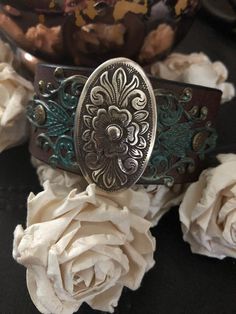 Country leather bracelet cuff cowgirl bracelet leather cuff Brown Bohemian Leather Bracelet With Concho, Brown Hand Tooled Western Bracelets, Western Concho Bracelets For Festival, Western Style Concho Bracelets For Festivals, Adjustable Hand Tooled Western Leather Bracelet, Vintage Adjustable Leather Bracelet With Concho, Western Style Brown Cuff Bracelet For Festivals, Bohemian Stamped Leather Bracelet, Western Brown Hand-tooled Leather Bracelet