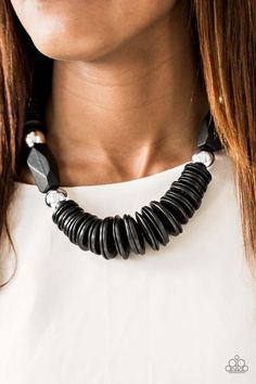 Paparazzi Accessories  - Boldly Belize #N12 Black Necklace Paparazzi Jewelry Images, Earthy Palette, Wood Necklace, Black Accessories, Paparazzi Accessories, Black Necklace, Silver Accessories, Paparazzi Jewelry, Silver Accents