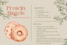 the ingredients for a bagel recipe are shown in this graphic style, including an image of flowers and leaves