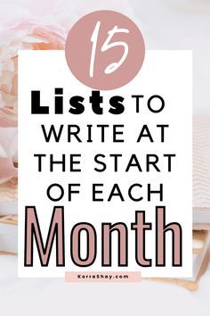 an open book with the title 15 lists to write at the beginning of the month