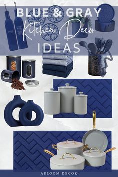 Blue and Gray Kitchen Decor Ideas Royal Blue Kitchen Decor, Blue And Grey Kitchen Decor, Navy Blue And Grey Kitchen, Gray Kitchen Decor Ideas, Grey Kitchen Decor Ideas, Blue And Gray Kitchen, Blue And Grey Kitchen, Gray Kitchen Decor, Grey Kitchen Decor