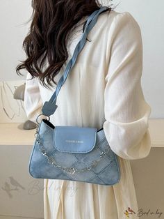 Bird in Bag - Womens Korean-Style Denim Square Shoulder Bag Trendy Rectangular Denim Shoulder Bag, Trendy Rectangular Denim Blue Shoulder Bag, Rectangular Denim Blue Shoulder Bag For Spring, Denim Blue Rectangular Shoulder Bag For Spring, Denim Blue Shoulder Bag For Spring, Trendy Denim Blue Bag For Spring, Spring Denim Blue Shoulder Bag, Spring Denim Rectangular Shoulder Bag, Spring Rectangular Denim Shoulder Bag