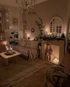 a living room filled with furniture and candles